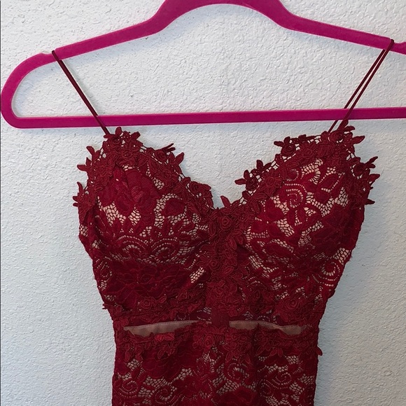 Fancy Burgundy Lace Dress - Picture 3 of 6